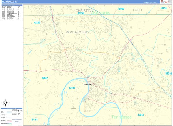 Clarksville Tennessee Wall Map Basic Style By MarketMAPS MapSales