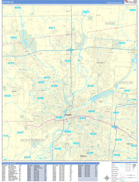 Dayton City Wall Map Basic Style