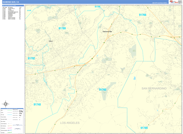 Diamond Bar California Wall Map (Basic Style) by MarketMAPS - MapSales