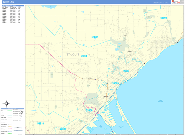 Duluth City Wall Map Basic Style