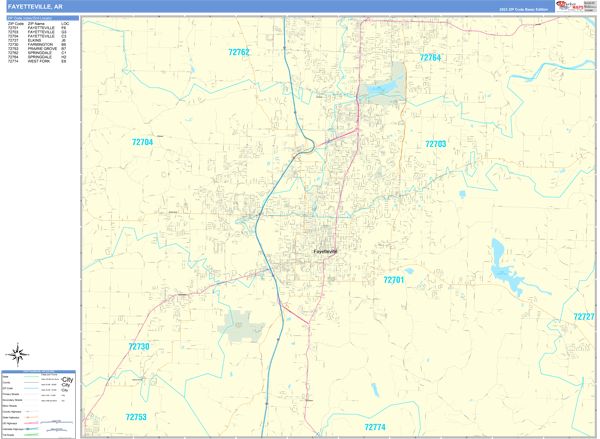 Fayetteville City Wall Map Basic Style