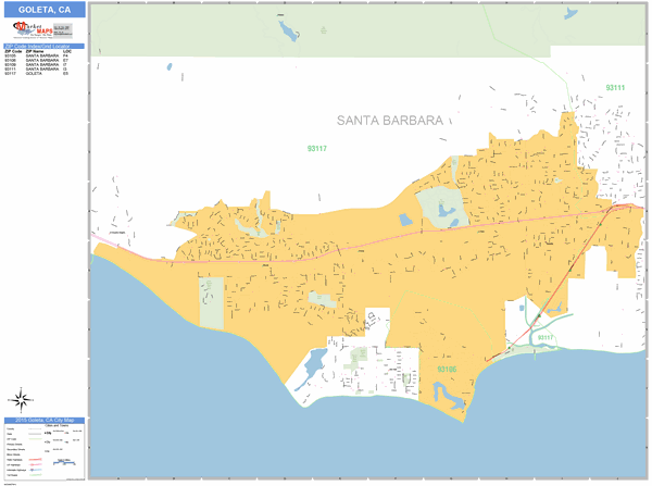 Goleta California 5 Digit Zip Code Maps - Red Line