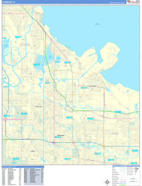 Hammond City Wall Map Basic Style