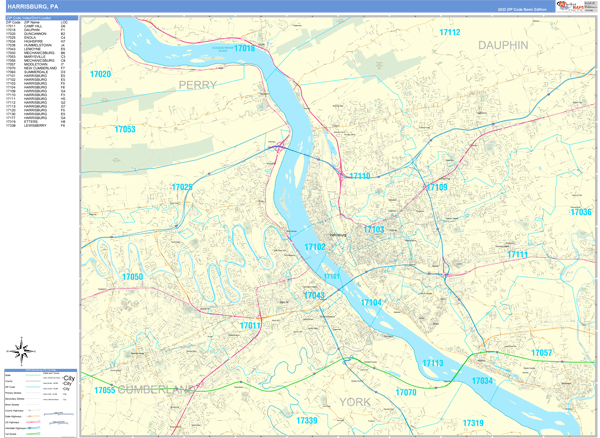 Harrisburg Pennsylvania Wall Map (Basic Style) by MarketMAPS - MapSales