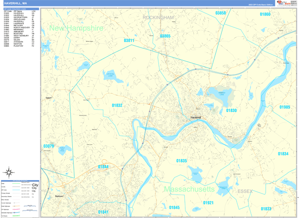 Haverhill City Wall Map Basic Style
