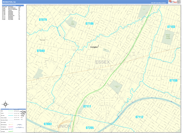 Irvington City Wall Map Basic Style