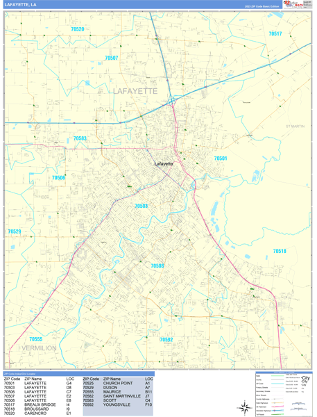 Lafayette City Wall Map Basic Style