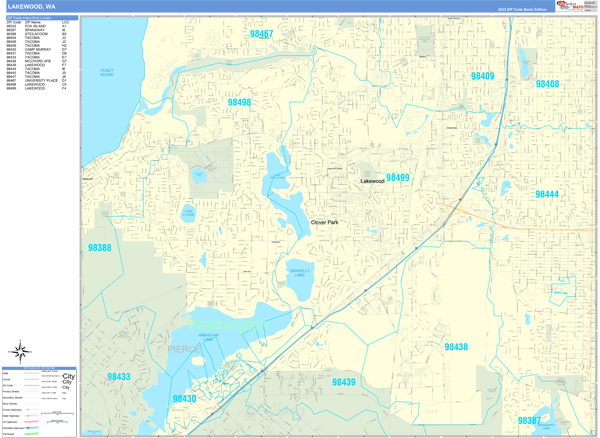 Lakewood City Wall Map Basic Style