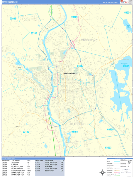 Manchester New Hampshire Wall Map (Basic Style) by MarketMAPS - MapSales