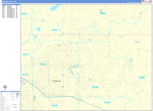 Midwest City Oklahoma Wall Map (Basic Style) by MarketMAPS - MapSales