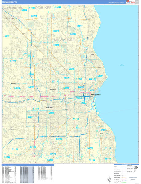 Milwaukee City Wall Map Basic Style