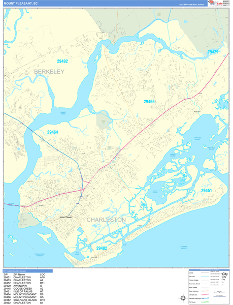 Mount Pleasant South Carolina Zip Code Maps - Basic