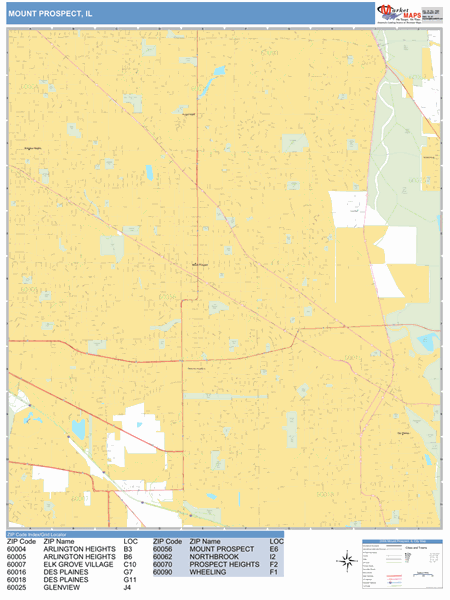 Mount Prospect Illinois Wall Map (Basic Style) by MarketMAPS - MapSales