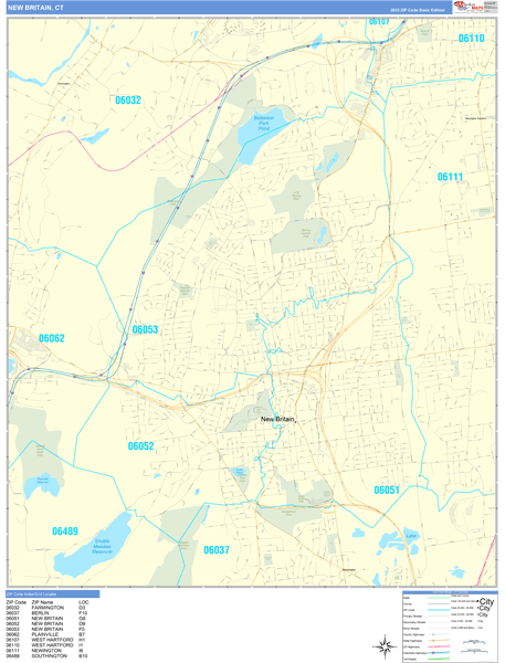 New Britain Connecticut Zip Code Wall Map (Basic Style) by MarketMAPS ...