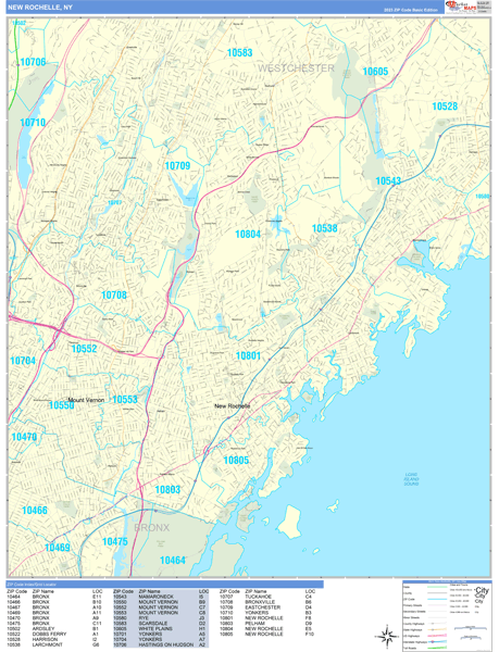 New Rochelle New York 5 Digit Zip Code Maps - Color Cast