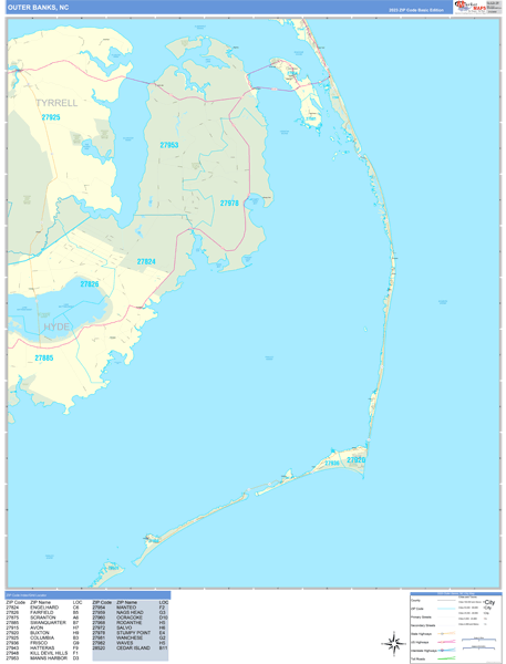 Outer Banks North Carolina Zip Code Maps - Basic