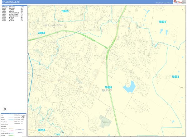 Pflugerville City Wall Map Basic Style