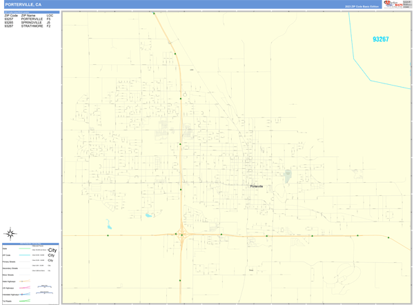 Porterville City Wall Map Basic Style
