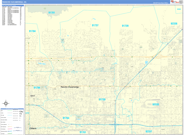 Rancho Cucamonga California Zip Code Maps - Basic