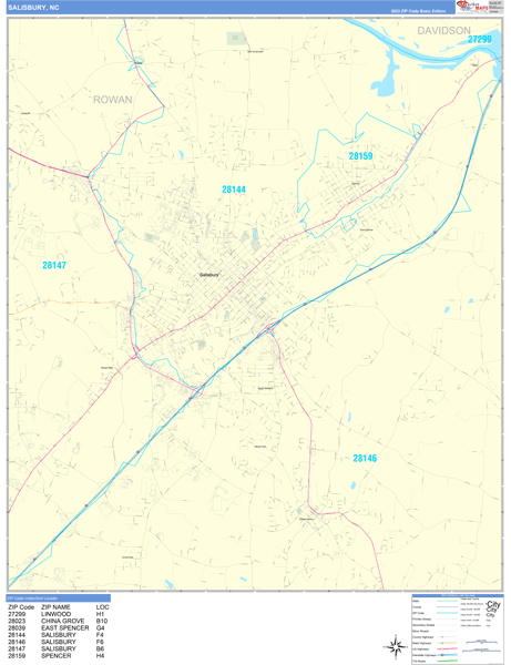 Salisbury City Wall Map Basic Style