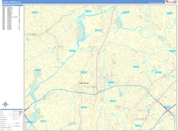 Sandy Springs Zip Code Map Wall Maps Of Sandy Springs Georgia - Marketmaps.com