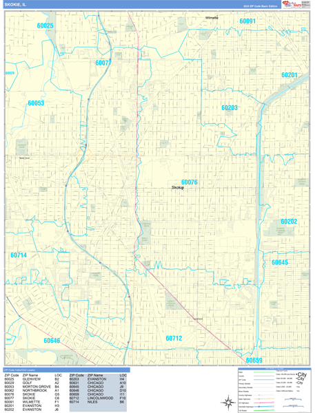 Skokie City Digital Map Basic Style