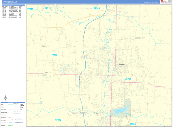 Springdale City Wall Map Basic Style