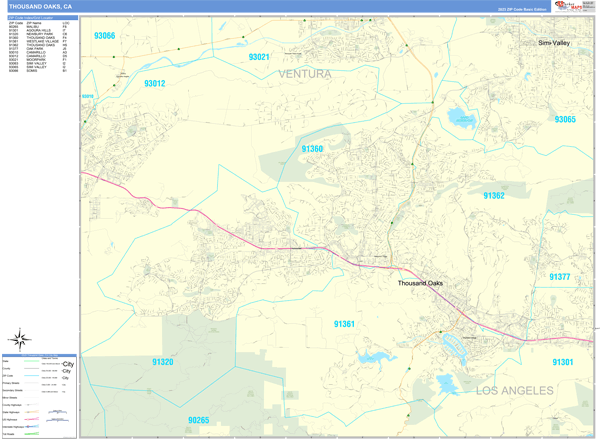 Thousand Oaks California Zip Code Maps - Basic