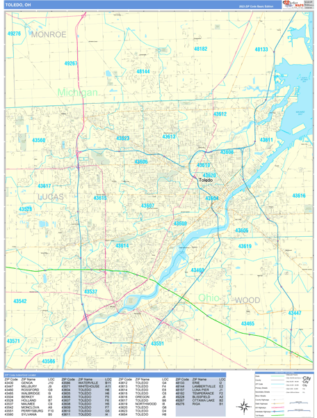 Toledo City Wall Map Basic Style