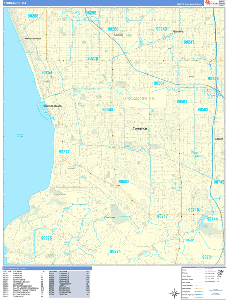 Torrance City Wall Map Basic Style