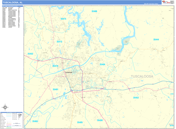 Tuscaloosa City Wall Map Basic Style
