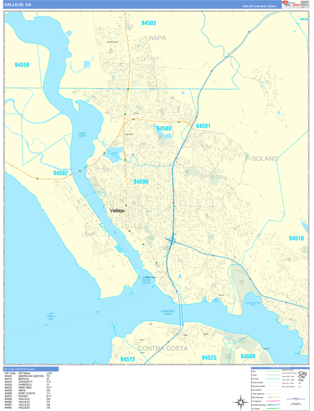 Vallejo City Wall Map Basic Style