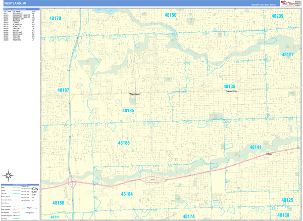 Westland, MI Zip Code Map