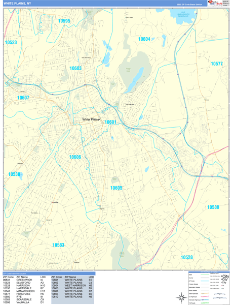 White Plains New York Wall Map (Basic Style) by MarketMAPS - MapSales