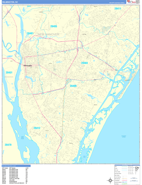 Wilmington City Wall Map Basic Style