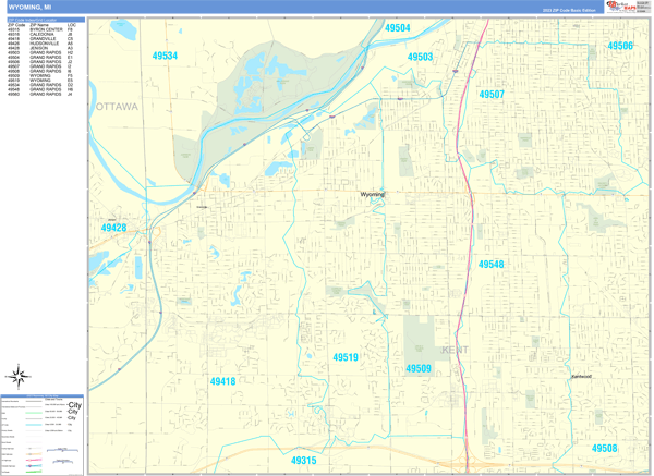 Wyoming Michigan 5 Digit Zip Code Maps Basic 8458