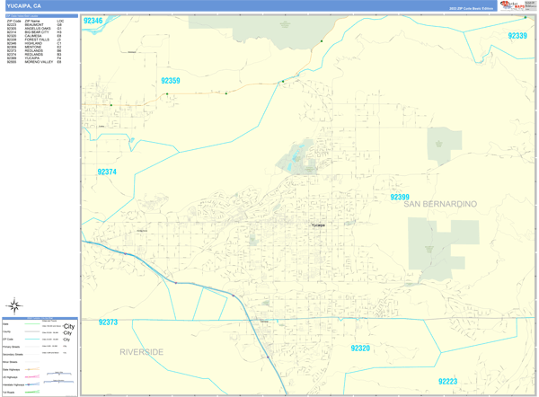 Yucaipa City Wall Map Basic Style