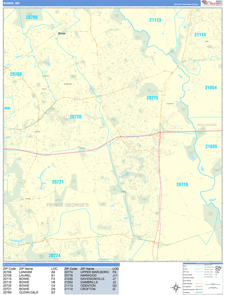 Bowie Zip Code Wall Map
