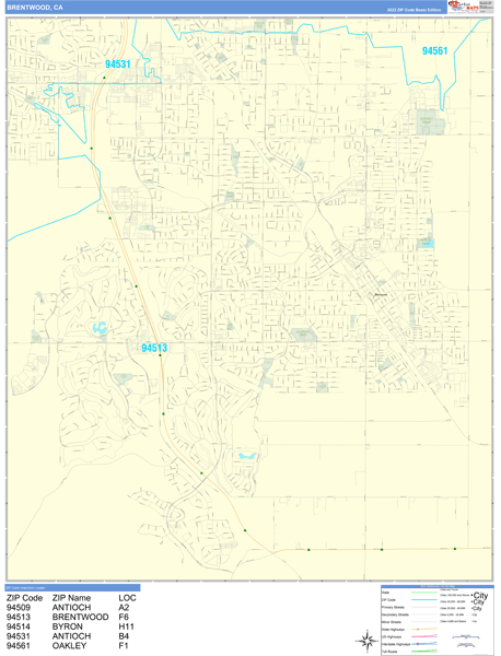 Brentwood Zip Code Wall Map