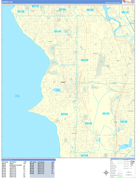 Burien Zip Code Wall Map