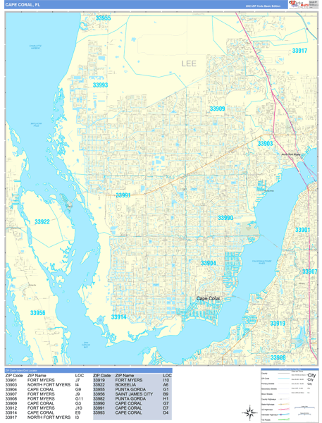 Cape Coral Florida Wall Map (Basic Style) by MarketMAPS - MapSales