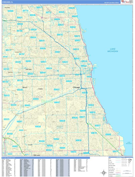 Chicago Zip Code Wall Map