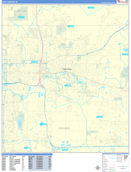 East Lansing Michigan Wall Map (Basic Style) by MarketMAPS - MapSales