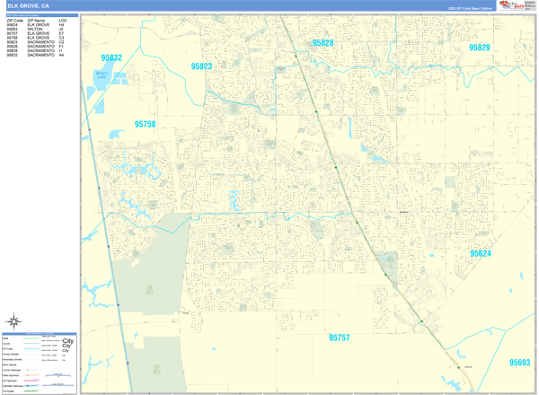 Elk Grove California Zip Code Wall Map (Basic Style) by MarketMAPS 