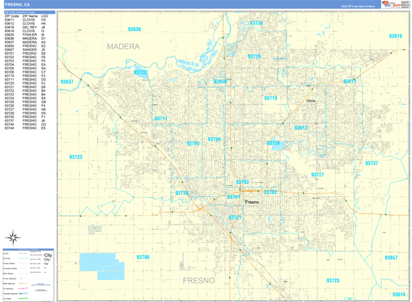 Fresno Wall Map