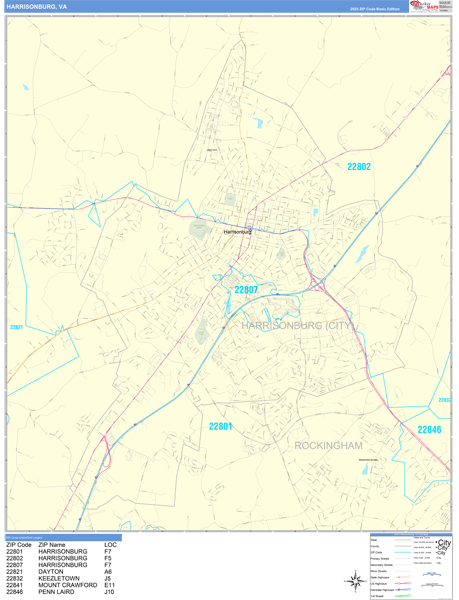 Harrisonburg Virginia Wall Map (Basic Style) by MarketMAPS - MapSales