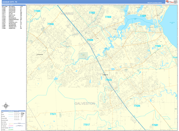 League City Texas Wall Map (Basic Style) by MarketMAPS - MapSales