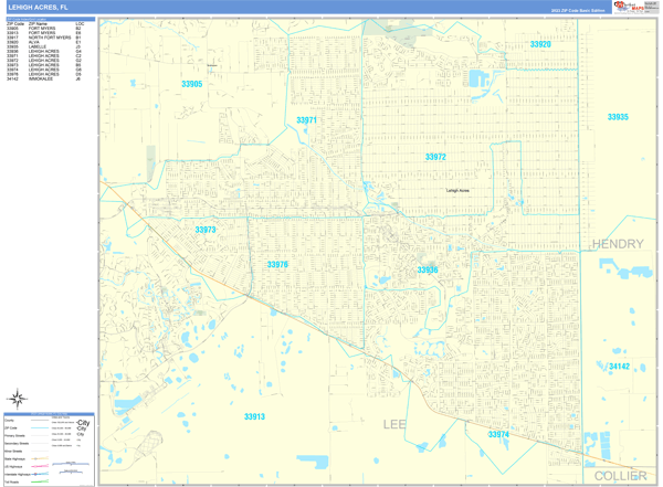 Lehigh Acres FL Wall Map Basic - Lehigh%20acres Fl 