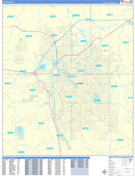 lincoln-nebraska-zip-code-wall-map-basic-style-by-marketmaps-mapsales