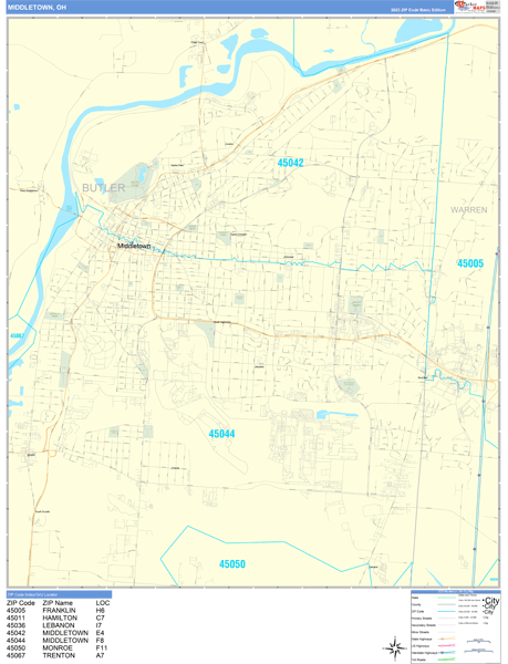 Middletown Zip Code Wall Map